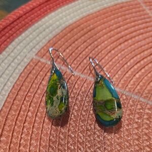 Elegant Teardrop Earrings in Green and Blue